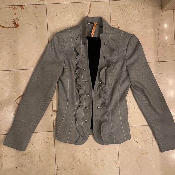 White House Black Market Jackets & Blazers - White House Black Market Gray Ruffled Blazer